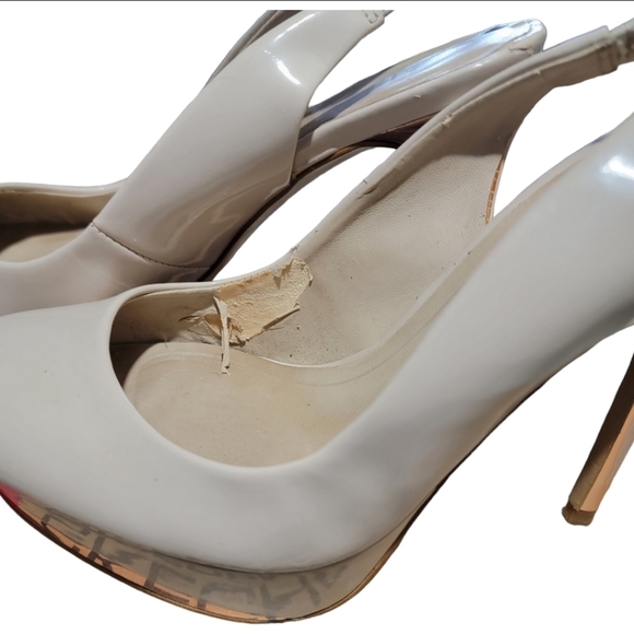 𝅺ZARA Woman Cream & Gold Peep Toe Platform Heel Stilettos Size 8 - Picture 13 of 14